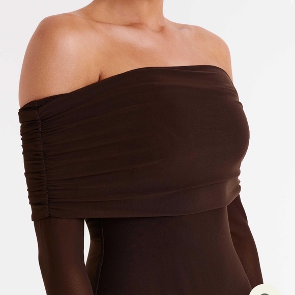 Meshki Josie Off Shoulder Mesh Maxi Dress - XS - Dark Brown - Picture 8 of 9